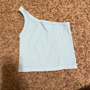 Light Blue One-Shoulder Ribbed Top